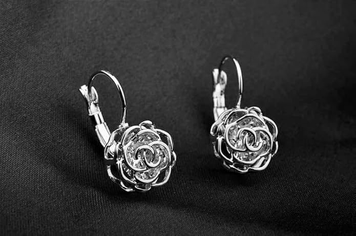 Crystalline Azuria Women 18K Gold Plated White Crystal Roses Flowers Necklace and Earrings Set for Women Wedding Party Bridal Bridesmaid Accessories