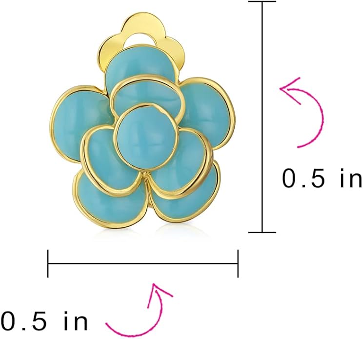 Pink Red Enamel Flower Crystal Edge Spring Retro Floral Rose Clip On Earrings For Women Non Pierced Ears 14K Gold Plated