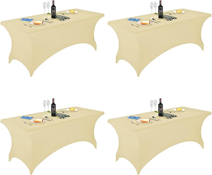 FORLIFE 4Pack Spandex Table Covers，Fitted Tablecloth for Rectangular Tables, Stretch Patio Table Covers, Universal Spandex Table Cover for Wedding, Banquet, Party (6ft, Champn)