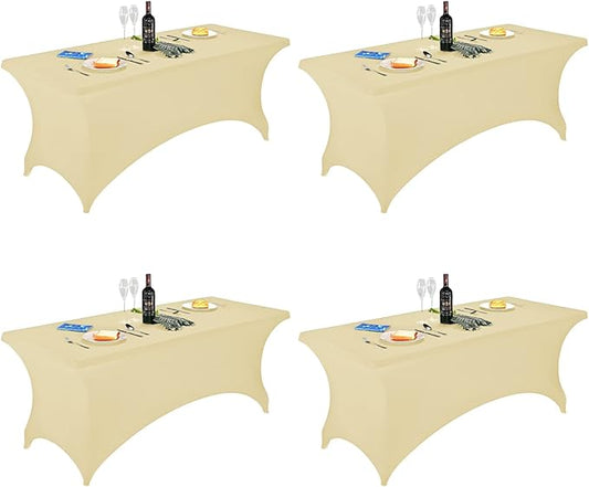 FORLIFE 4Pack Spandex Table Covers，Fitted Tablecloth for Rectangular Tables, Stretch Patio Table Covers, Universal Spandex Table Cover for Wedding, Banquet, Party (6ft, Champn)