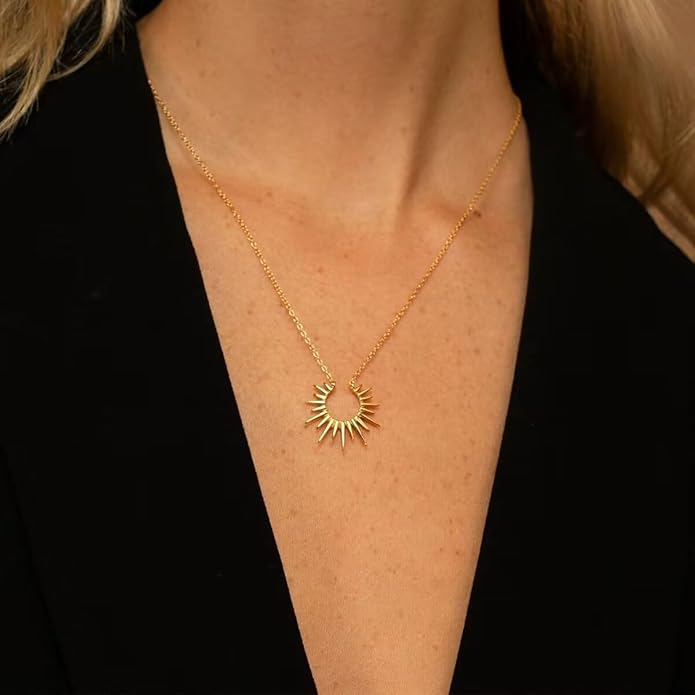 Star & Pixie Dust boho minimalist sun pendant necklace geometric radiant design, Spiritual Jewelry, 18K Gold Plated Necklace for Women, Hypoallergenic, Tarnish Resistant, Minimalist Dainty Jewelry, Gift for Her