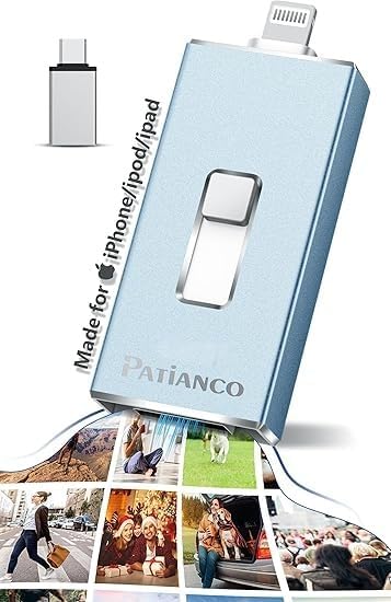 USB Flash Drive 256GB, Apple MFi Certified Photo Stick for iPhone Thumb Drive, iPhone-Memory-Stick for iPad/iPhone/Computer Picture Keeper Portable Hard Drive Blue