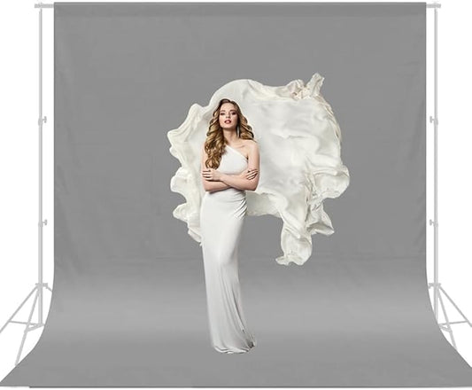 Grey Backdrop for Photography, 10x20ft Gray Photo Backdrop Pure Polyester Grey Screen Curtain for Photoshoot