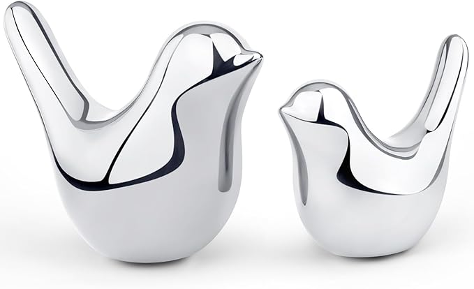 LAIDANLA Small Birds Statues Silver Modern Style Home Decor Birds Small Animal Sculpture for Living Room Office Desktop Shelf Coffee Table Bedroom（2pcs）