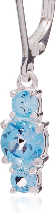 Amazon Essentials Sterling Silver Genuine and Created Gemstone Three Stone Birthstone Leverback Dangle Earrings