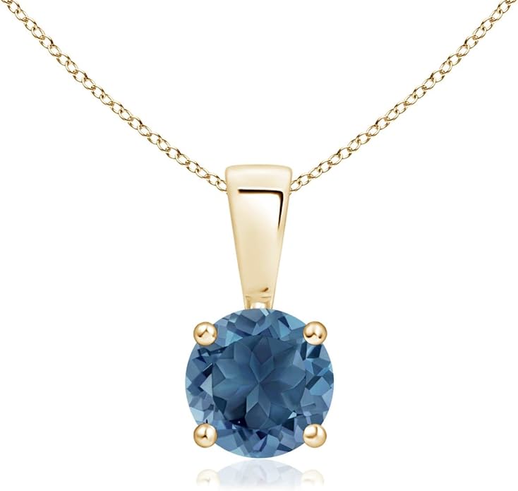 Angara Natural Blue Topaz Solitaire Pendant for Women | Classic Prong-Set Round Blue Topaz Pendant in 14K Solid Gold/Silver/Platinum With 18" Chain | December Birthday, Gemstone Jewelry Gift