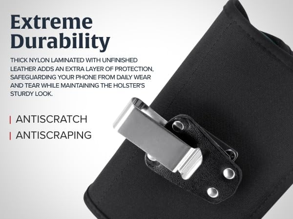 Turtleback Belt Clip for iPhone 16 Pro Max, 15 Pro Max, 14 Pro Max -Medium- Fits w/Shockproof Commuter Style Cases, Premium Black Nylon, Horizontal Belt Holder Magnetic Closure HD Rotating Clip