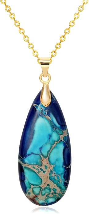 Stone Necklaces for Women Teardrop Gemstone Pendant Necklace Natural Stone Chain Necklaces