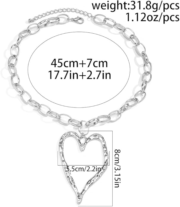 Bold Big Chunky Gold Heart Necklace for Women, Unique Large Thick Hollow Love Heart Pendant Chain Choker Necklaces Punk Party Prom Y2K Jewelry Gifts