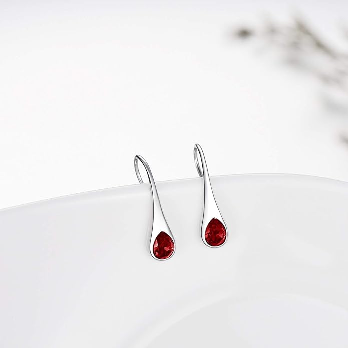 925 Sterling Silver Small Pear-Shaped Modern Style Hook Earrings with Crystals from Austria