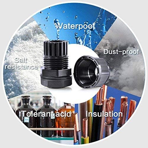 XHF 50 Pcs 3/8" IP68 Strain Relief Nylon Cord Grip Waterproof NPT Cable Glands Adjustable UL Listed and RoHS Compliant(Black)