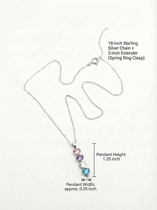PaulaMax Jewelry Custom Birthstone Necklace for Women in 925 Sterling Silver, Mother's Day Necklace with 1 2 3 4 Heart Birthstones, Personalized and Customized Sterling Silver Chain 18" + 2"