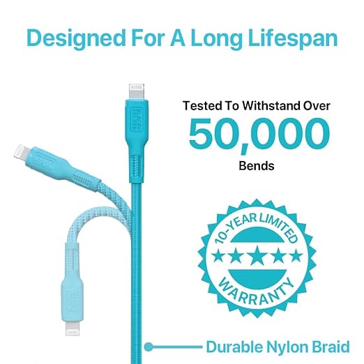 BLACK+DECKER Lightning to USB Cable - Fast Compatible iPhone Lightning Cable - Durable Braided iPhone Charger Cord - for Travel and Daily Use - Multiple Color + Length Options - 9ft