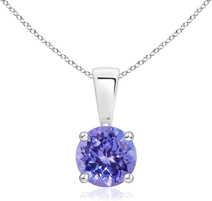 Angara Natural Tanzanite Solitaire Pendant for Women | Round Tanzanite Solitaire Pendant Necklace in 14K Solid Gold/Silver/Platinum With 18" Chain | December Birthday, Gemstone Jewelry Gift