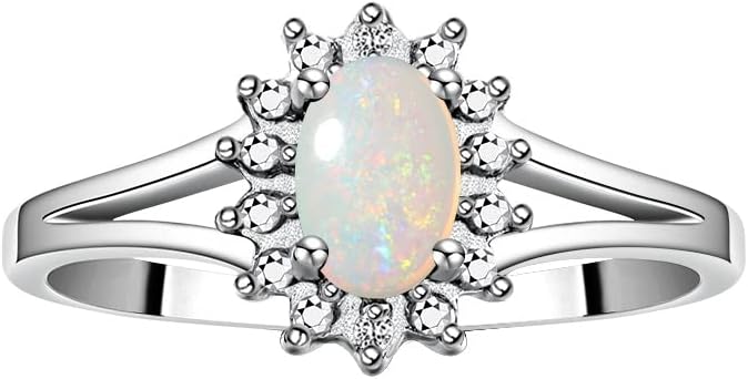 Rylos 14K White Gold Classic Halo Ring: Diamonds, 6X4MM Oval Gemstone - Birthstone Jewelry for Women - Stunning Diamond Gold Ring Sizes 5-10