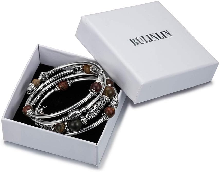 BULINLIN Layered Wrap Bangle Turquoise Bracelet - Bead Bracelet with Natural Agate Stone, Gifts For Women