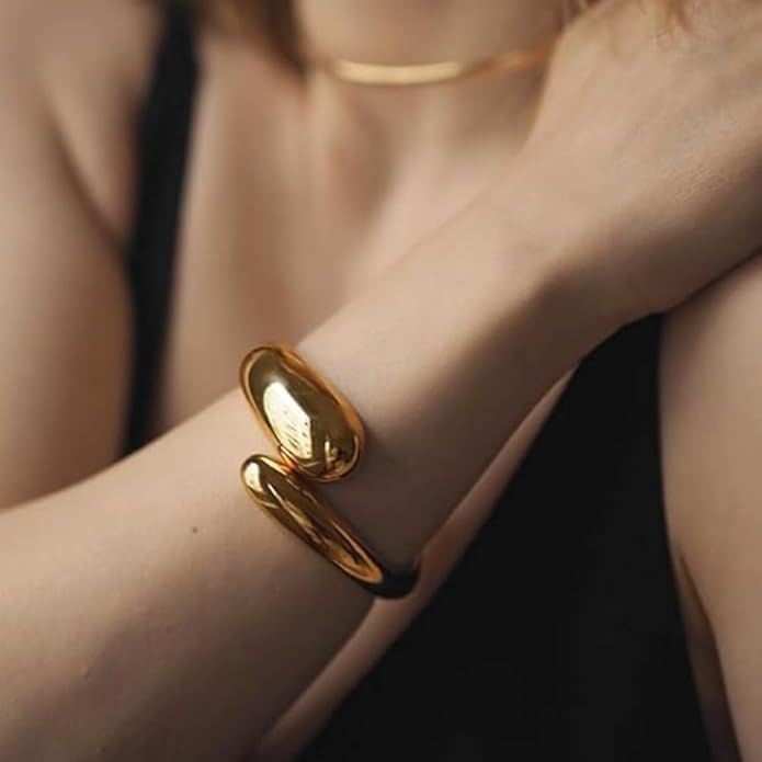 Gold/Silver Cuff Bangle Bracelets For Women Chunky Waterdrop Twisted Hinged Bangle Bracelets Minimalist Arm Cuff Bracelet Jewelry Gifts