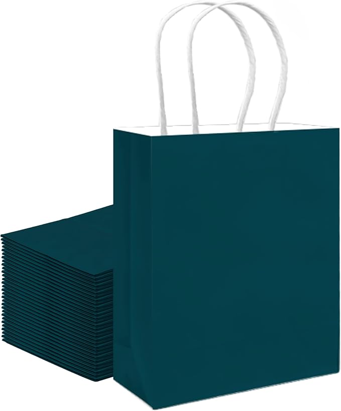 qiqee 30PCS Medium Gift Bag with Handles Bulk 11"x5"x8" Gift Bags Green Blue Bags Multiple Uses (Medium Size)