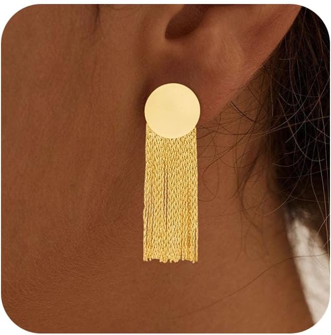 Gold Earrings for Women Trendy, Simple Dainty 14K Gold Plated Paperclip Square Chain Link Dangle Hoops Earrings Pin Stud Huggie Earrings Lightweight Hypoallergenic Minimalist Aesthetic Gold Jewelry for Christmas Gifts