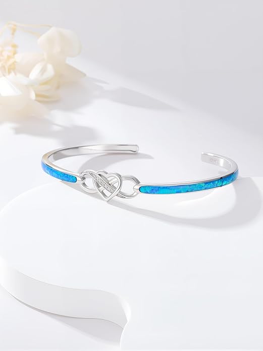 WINNICACA Bracelet for Women Opal Bracelet 925 Sterling Silver Opal Cuff Bangle Bracelets Inspirational Fine Jewelry Gifts for Women Her Wife Mom Daughter Anniversary Birthday Gifts Ideas