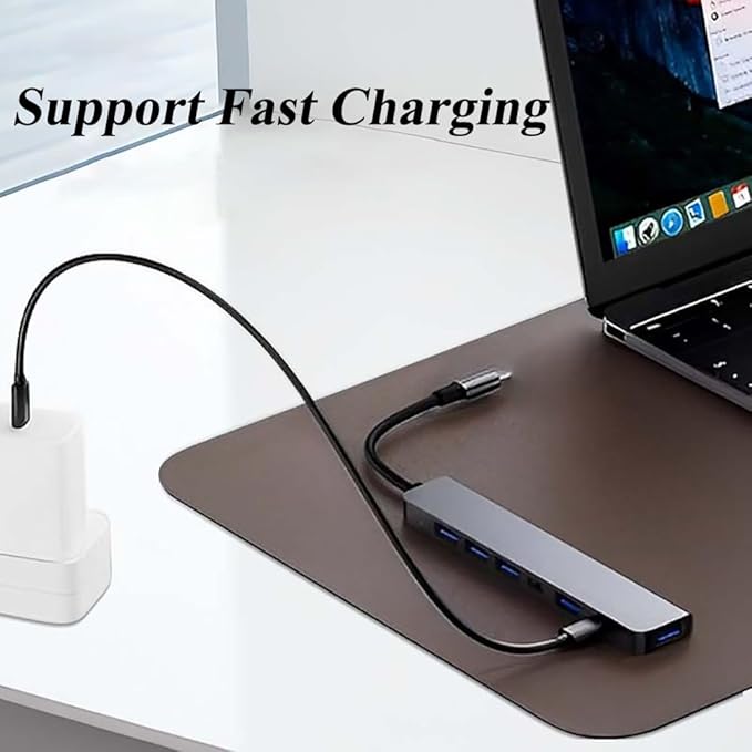 Multiport USB C Adapter, 7 in 1 USB C Docking Station with Fast Charging Port, Compatible with Laptop, Computer, Tablet, Keyboard and More