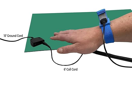 RubberStat Dual Layer ESD Compliant Workstation Rubber Table Mat Kit, Soldering, Cell Phone Repair, with Wrist Strap Set and Ground Cord - 24"x72" Green