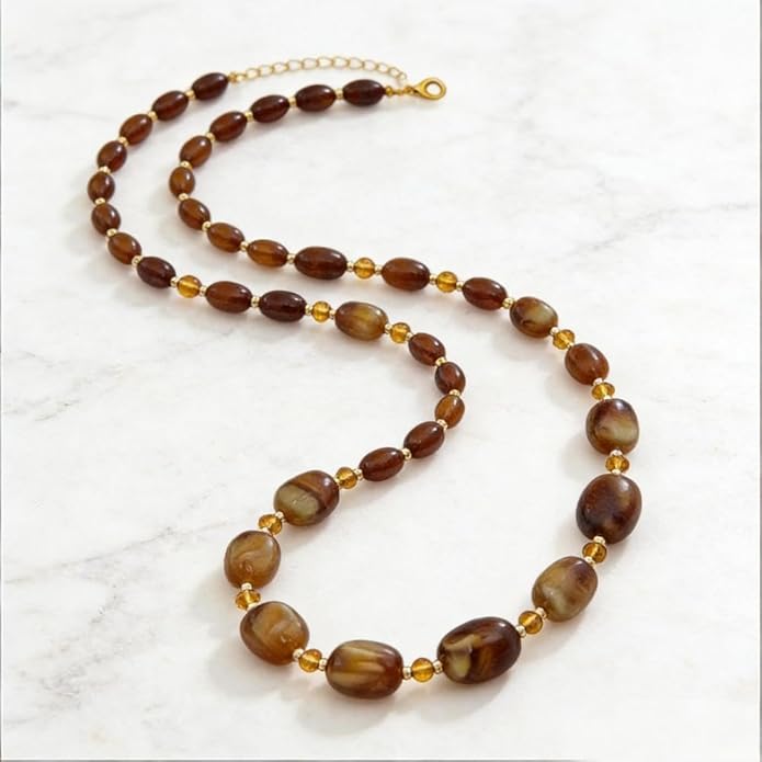 Chunky Beaded Necklace For Women, Multi Color Boho Irregular Oval Bead Long Necklaces Vintage Unique Statement Jewelry Gifts