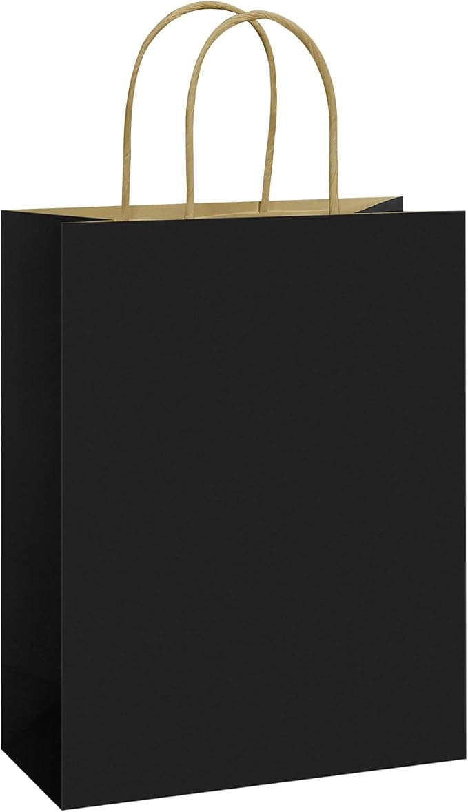 REMTAP Gift Paper Bags 8×4.5×10.5 50Pcs Kraft Bags with Handles Bulk Gift Bag for Wedding Party Craft Retail Packaging, Shopping, Party Favor, Retail Bag (Black-M-50pcs, 8 * 4.5 * 10.5)