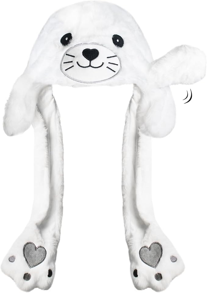 Plush Ear Moving Jumping Hat,Cute Fluffy Cap, Soft Warm HeadWear