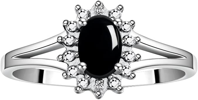 Rylos 14K White Gold Classic Halo Ring: Diamonds, 6X4MM Oval Gemstone - Birthstone Jewelry for Women - Stunning Diamond Gold Ring Sizes 5-10