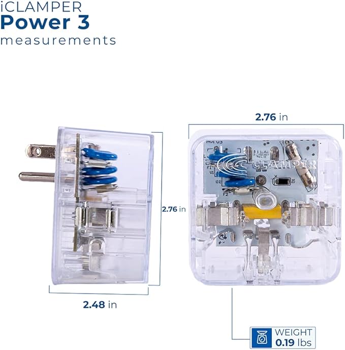 Clamper 3-Outlet Surge Protector 1800 Joules, 1875W, for TV, PC, Xbox, PS5, Refrigerators and Other Appliances (Compact Wall Surge Protector), iCLAMPER Power 3, 2-Pack Clear