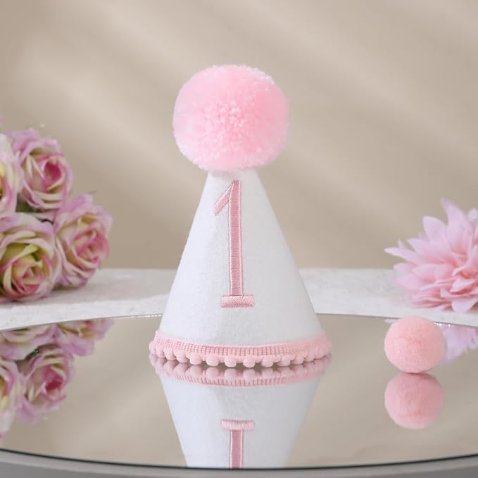 Boy/Girl 1st Birthday Party Crown, Pink 1st Birthday Embroidered Party Hat, Blue One Party Hat For Boys/Girls (PING-1ST-CXMZ)