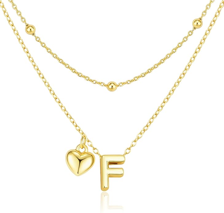adoyi Valentines Day Gifts for Women Hers Dainty 14K Gold Plated Heart Initial Necklaces Layered Letter A-Z Pendant Necklace Stack Trendy Jewelry Birthday Valentines Day Gifts for Women Jewelry