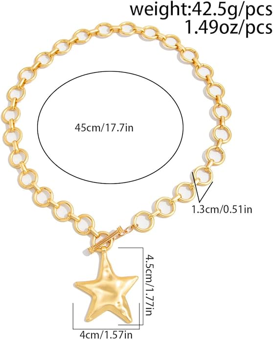 Large Star Necklace Chunky Gold Necklace for Women Trendy Silver Big Statement Necklaces Bold Thick Paperclip Necklaces OT Toggle Chunky Jewelry Holiday Christmas Jewelry Gifts Stocking Stuffers