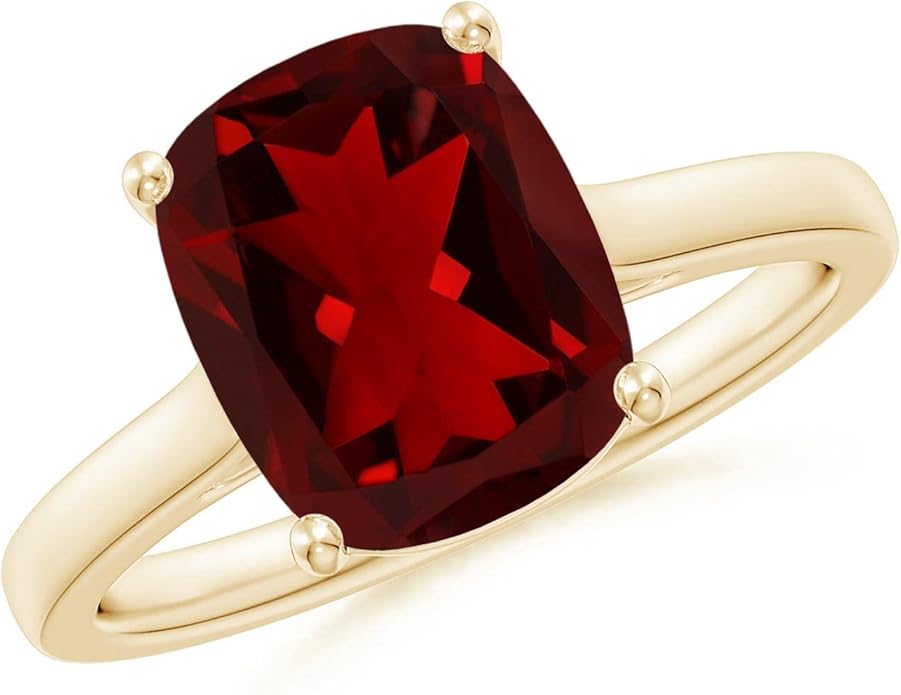 Angara Cushion Garnet Solitaire Ring in Sterling Silver/14K Solid Gold/Platinum | Natural Garnet Solitaire Ring for Women | January Birthday, Anniversary, Gemstone Jewelry Gift