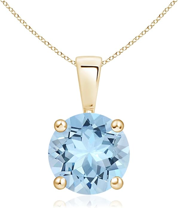 Angara Natural Aquamarine Solitaire Pendant for Women | Round Aquamarine Solitaire Pendant Necklace in 14K Solid Gold/Silver/Platinum With 18" Chain | March Birthday, Gemstone Jewelry Gift