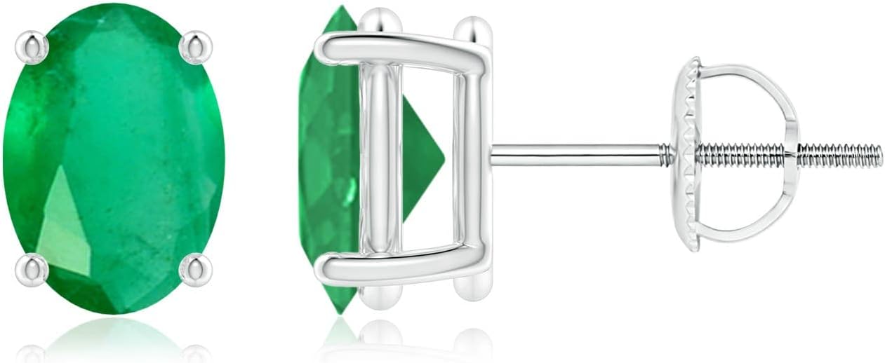 ANGARA Natural Emerald Earrings for Women | Oval Shape Emerald Classic Earrings in 14K Solid Gold/Platinum | May Birthday, Anniversary, Gemstone Jewellery Gift