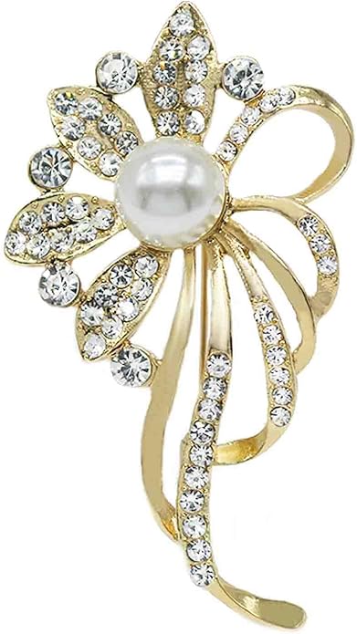 Crystal Pearl Flower Brooches Pins Fashion Beautiful Created Rhinestone Floral Brooch Good Idea for Party Dance Wedding Banquet for Elegant Women Girl
