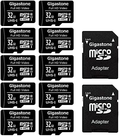 GIGASTONE 32GB 10-Pack Micro SD Card, Full HD Video, Surveillance Security Cam Action Camera Drone, 90MB/s Micro SDHC UHS-I U1 C10 Class 10