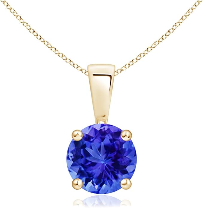 Angara Natural Tanzanite Solitaire Pendant for Women | Round Tanzanite Solitaire Pendant Necklace in 14K Solid Gold/Silver/Platinum With 18" Chain | December Birthday, Gemstone Jewelry Gift