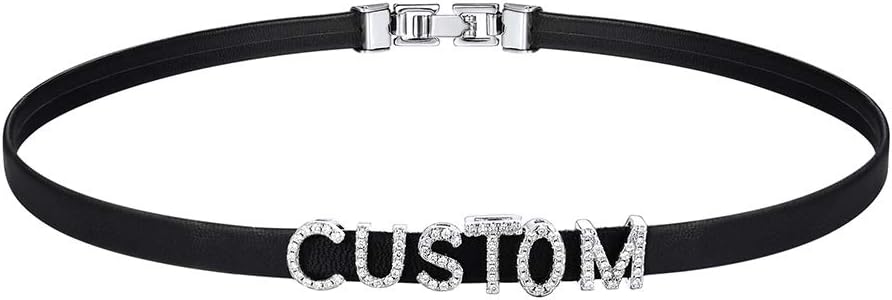 Custom4U Personalized Black Leather Choker Necklace with Picture/Name/Initials/Letters Charm,Custom Made Adjustable Choker Collar Gothic Punk Necklaces Jewelry Gifts for Women