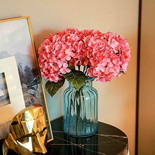 Kimura's Cabin 2Bouquets Pink Fake Hydrangea Flowers Artificial Silk Hydrangeas Bouquets 10Heads for Home Table Centerpieces Wedding Festival Party Decoration (Pink, Pack of 2