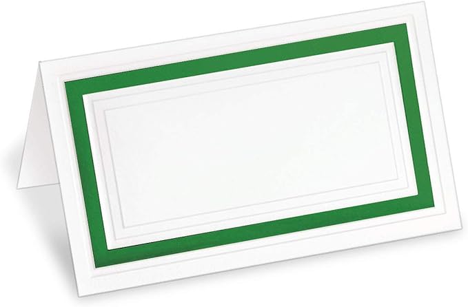 White Cover Stock Place Cards with Green Foil Border, 100-Pack