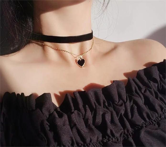 Heart Necklace Valentines Day Gifts for Her, Black Heart Choker Necklace Red Ribbon Choker Love Jewelry as New Year Gifts, Red Velvet Chocker Vintage Jewelry as Birthday Gift for Women