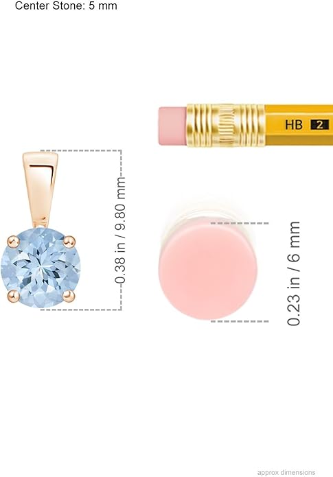 Angara Natural Aquamarine Solitaire Pendant for Women | Round Aquamarine Solitaire Pendant Necklace in 14K Solid Gold/Silver/Platinum With 18" Chain | March Birthday, Gemstone Jewelry Gift
