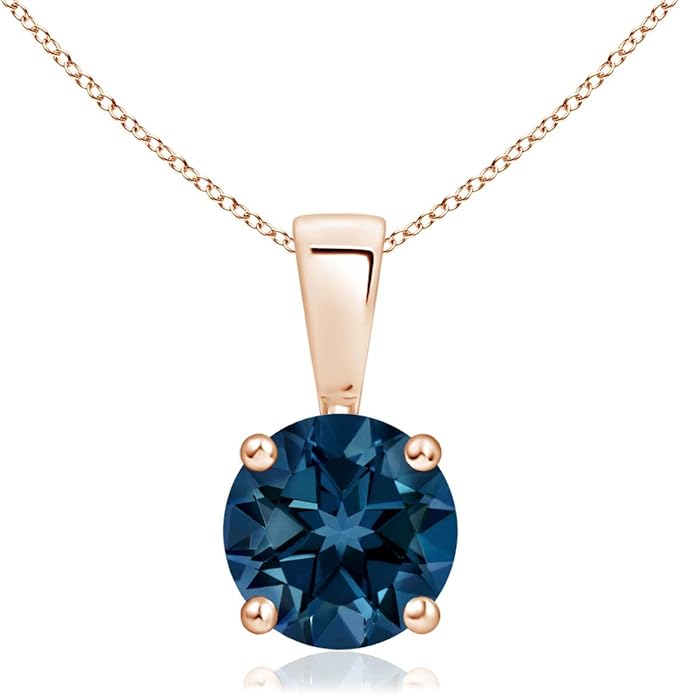 Angara Natural Blue Topaz Solitaire Pendant for Women | Classic Prong-Set Round Blue Topaz Pendant in 14K Solid Gold/Silver/Platinum With 18" Chain | December Birthday, Gemstone Jewelry Gift