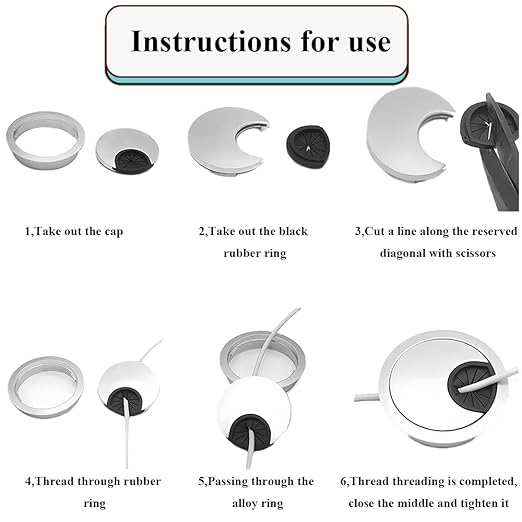 HAHIYO 2Pcs 2.4Inch/60mm Brushed Silver Zinc Alloy Desk Grommet Wire Grommet Cable Management Cord Hole Cover Desk Wire Hole Insert Wire Organizer for Computer Office Home School Equipment Systems