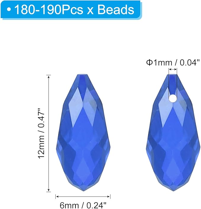 PATIKIL 2 Strands 180-190Pcs Teardrop Crystal Beads, 12x6mm Faceted Teardrop Briolette Horizontal Glass Beads Loose Bead for Bracelet Jewelry Making, Light Blue