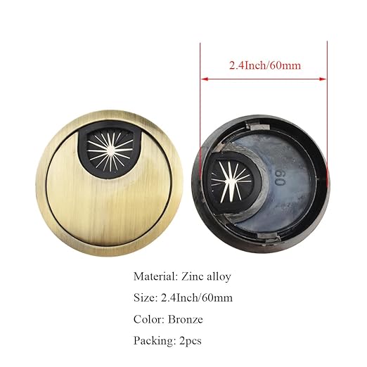 HAHIYO 2Pcs 2.4Inch/60mm Bronze Zinc Alloy Desk Grommet Wire Grommet Cable Management Cord Hole Cover Desk Wire Hole Insert Wire Organizer for Computer Office Home School Equipment Systems