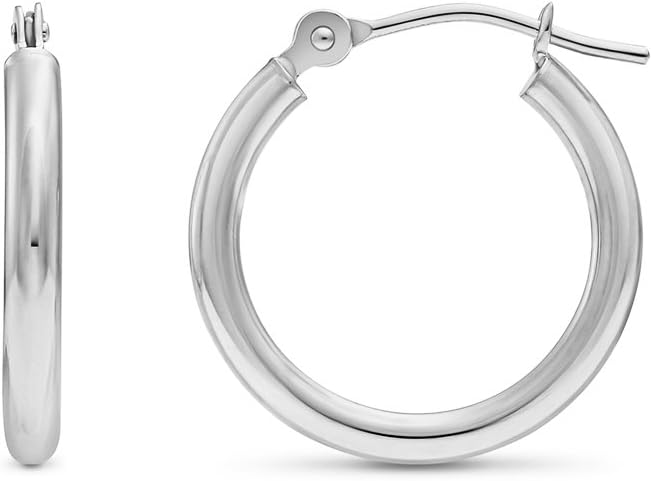 14k White Gold Classic Round Hoop Earrings